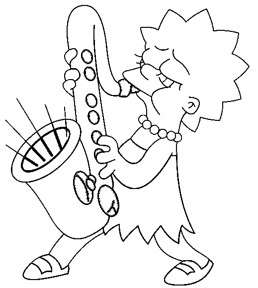 Coloriage Lisa Joue Du Saxophone - Simpson à imprimer