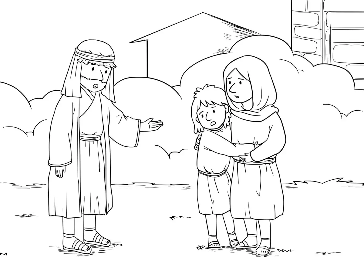 Ausmalbild Jesus und seine Jünger in einer spirituellen Szene zum Ausdrucken