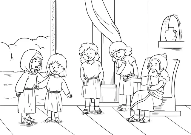 Coloriage Rois mages et trésor perdu en scène sacrée - Jésus à imprimer