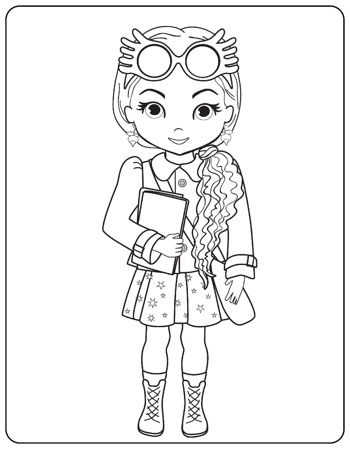 Coloriage Luna Lovegood avec ses lunettes magiques - Harry potter à imprimer
