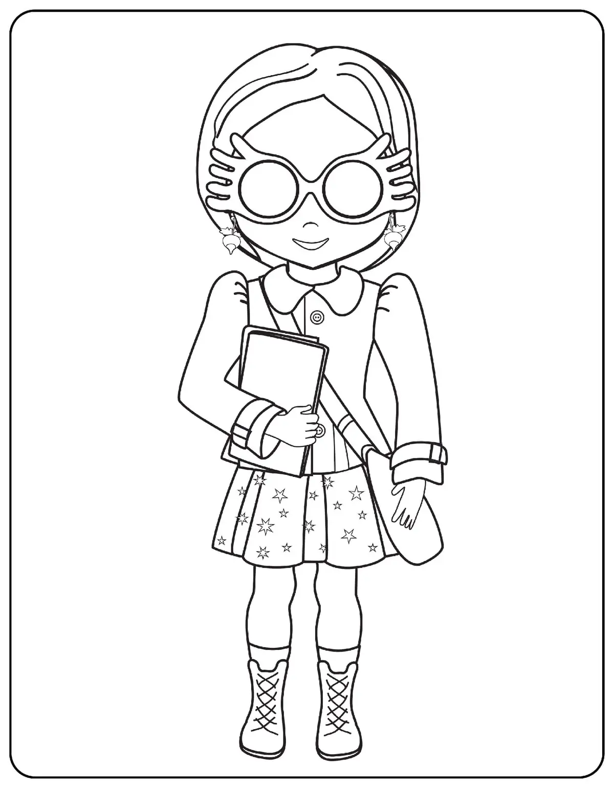 Coloriage Luna Lovegood avec ses lunettes rondes - Harry potter à imprimer