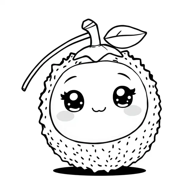 Kawaii Lychee Fruit coloring page to print