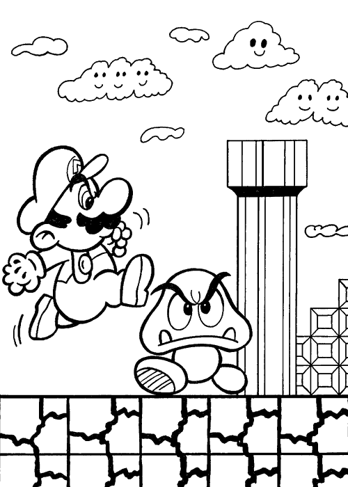 Disegno di Mario salta su un fungo da stampare