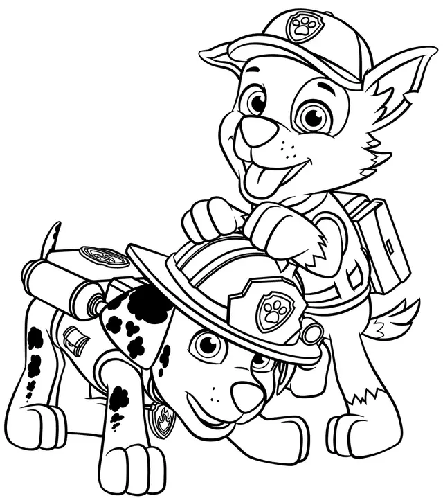 Coloriage Marshall And Rocky Of Pat Patrouille - Pat patrouille à imprimer