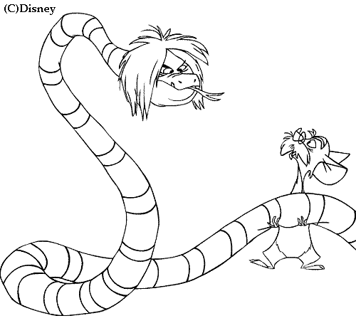 Disegno di Mago Merlino e Mim trasformati in serpente e topo da stampare