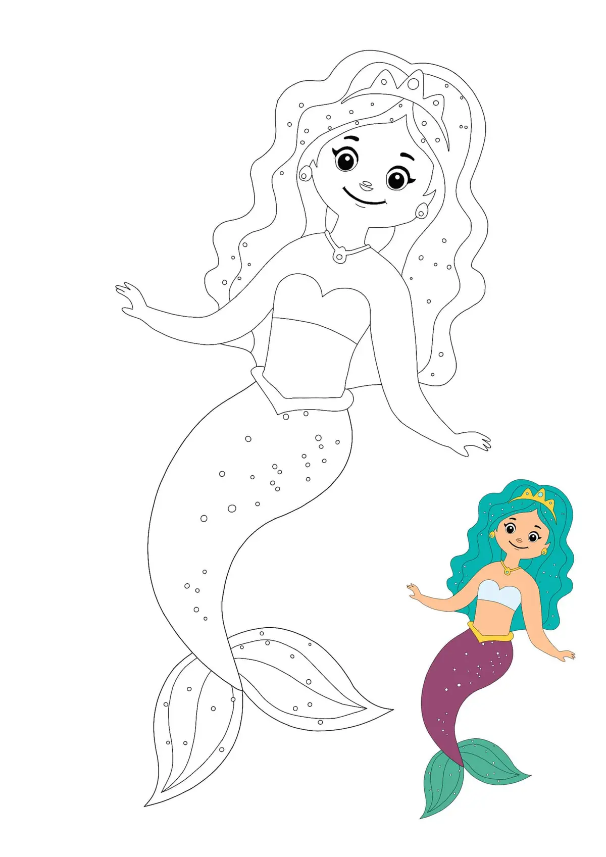 Coloriage Mermaid Princesse With Crown - Princesse à imprimer