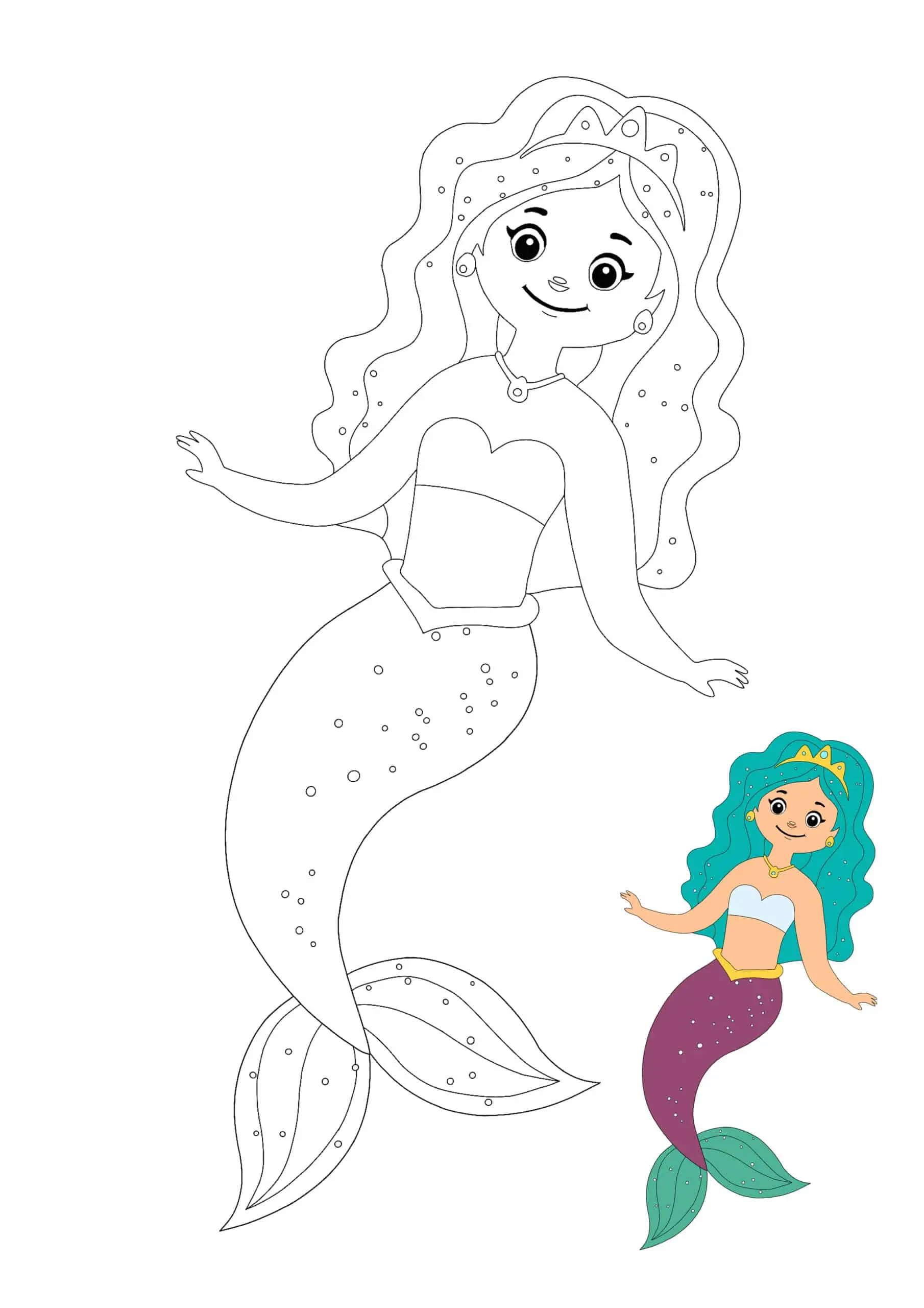 Coloriage Mermaid Princesse With Crown - Princesse à imprimer