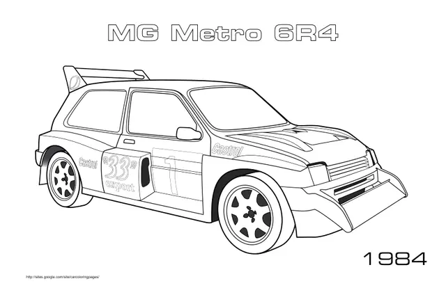MG Metro 6R4 1984 Race Car in Action coloring page to print