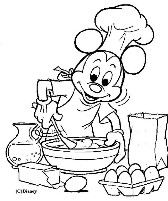 Ausmalbild Micky Maus beim Kochen zum Ausdrucken