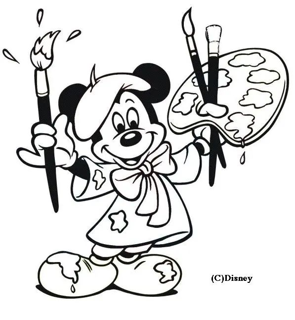 Coloriage Mickey est un peintre - Disney à imprimer