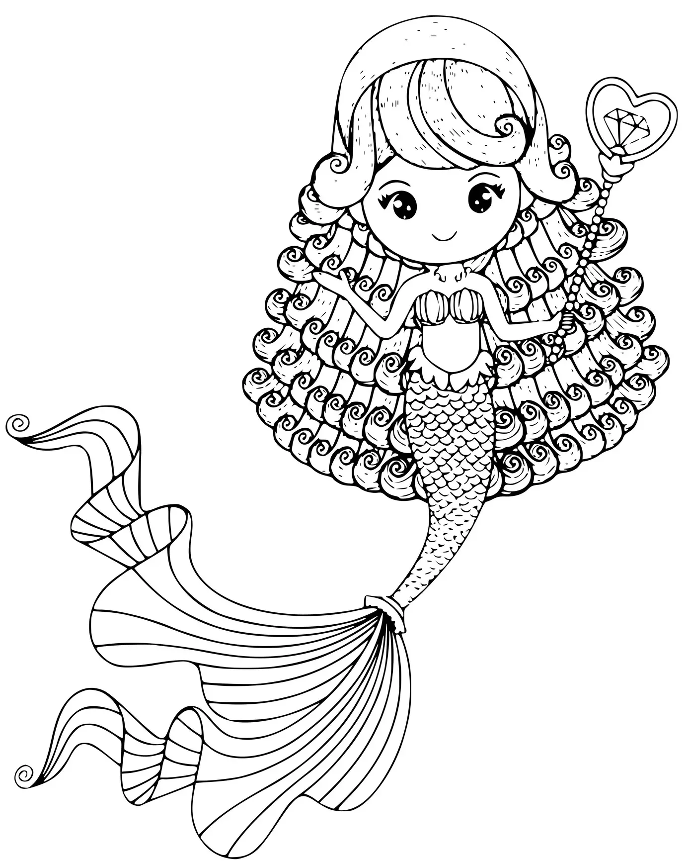 Coloriage Mignonne Petite Sirène A La Longue Queue - Sirène à imprimer