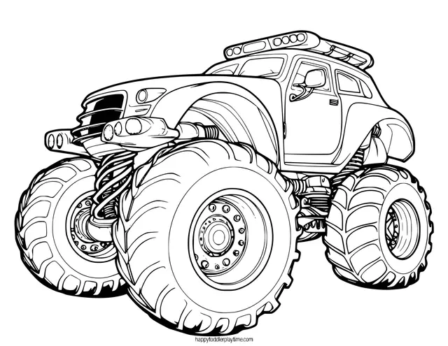 Coloriage Monster Truck Grosse Roues Beaucoup De Lumières - Monster truck à imprimer