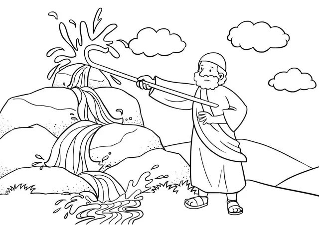 Coloriage Moïse et le peuple d'Israël'au désert - Jésus à imprimer