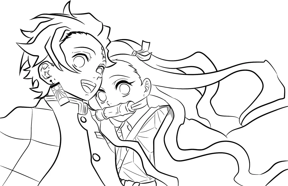 Coloriage Nezuko And Tanjiro Kamado Démon Slayer - Demon slayer à imprimer