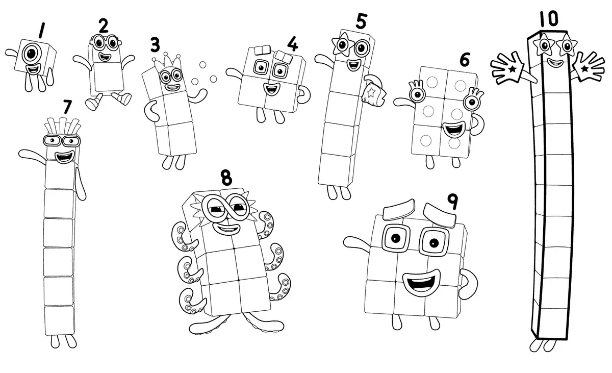 Ausmalbild Numberblocks Zahlen von 1 bis 10 zum Ausdrucken