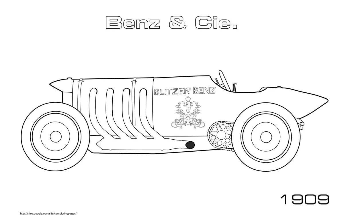 Coloriage Benz Blitzen 1909 vintage ancienne - Voiture à imprimer