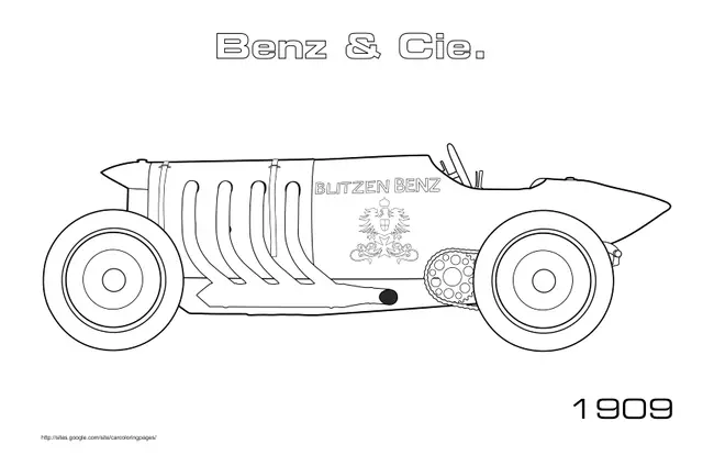Coloriage Benz Blitzen 1909 vintage ancienne - Voiture à imprimer