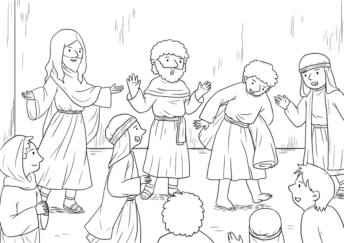 Ausmalbild Das Wunder des Gelähmten – Die Lehre Jesu zum Ausdrucken