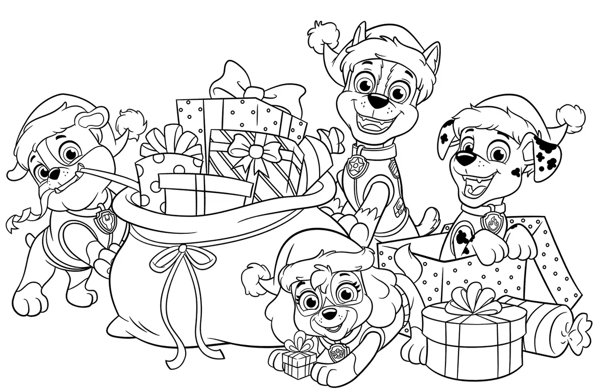 Coloriage Pat Patrouille Cadeaux Noël - Pat patrouille à imprimer