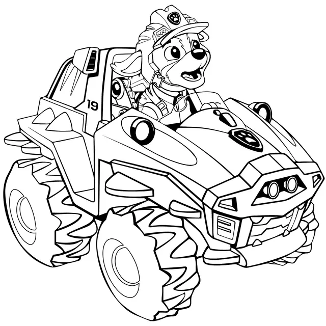 Coloriage Pat Patrouille Dino Rescue Meet Rex Voiture 4x4 - Pat patrouille à imprimer