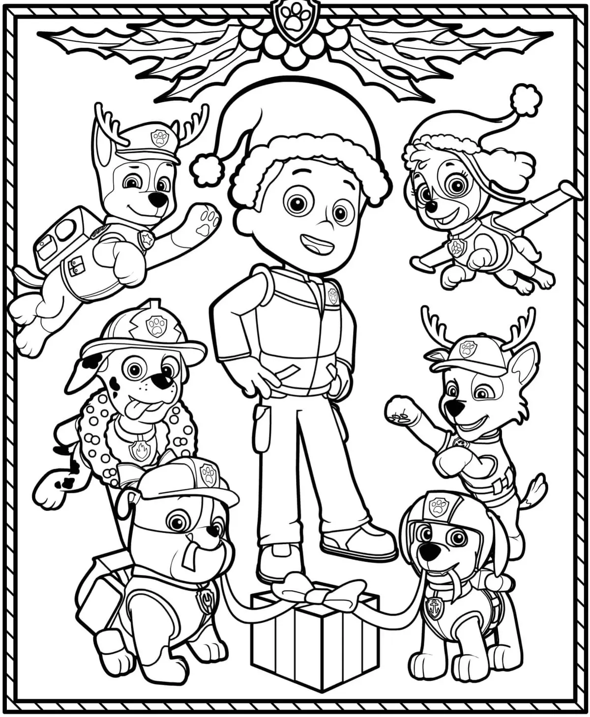 Coloriage Pat Patrouille Noël - Pat patrouille à imprimer