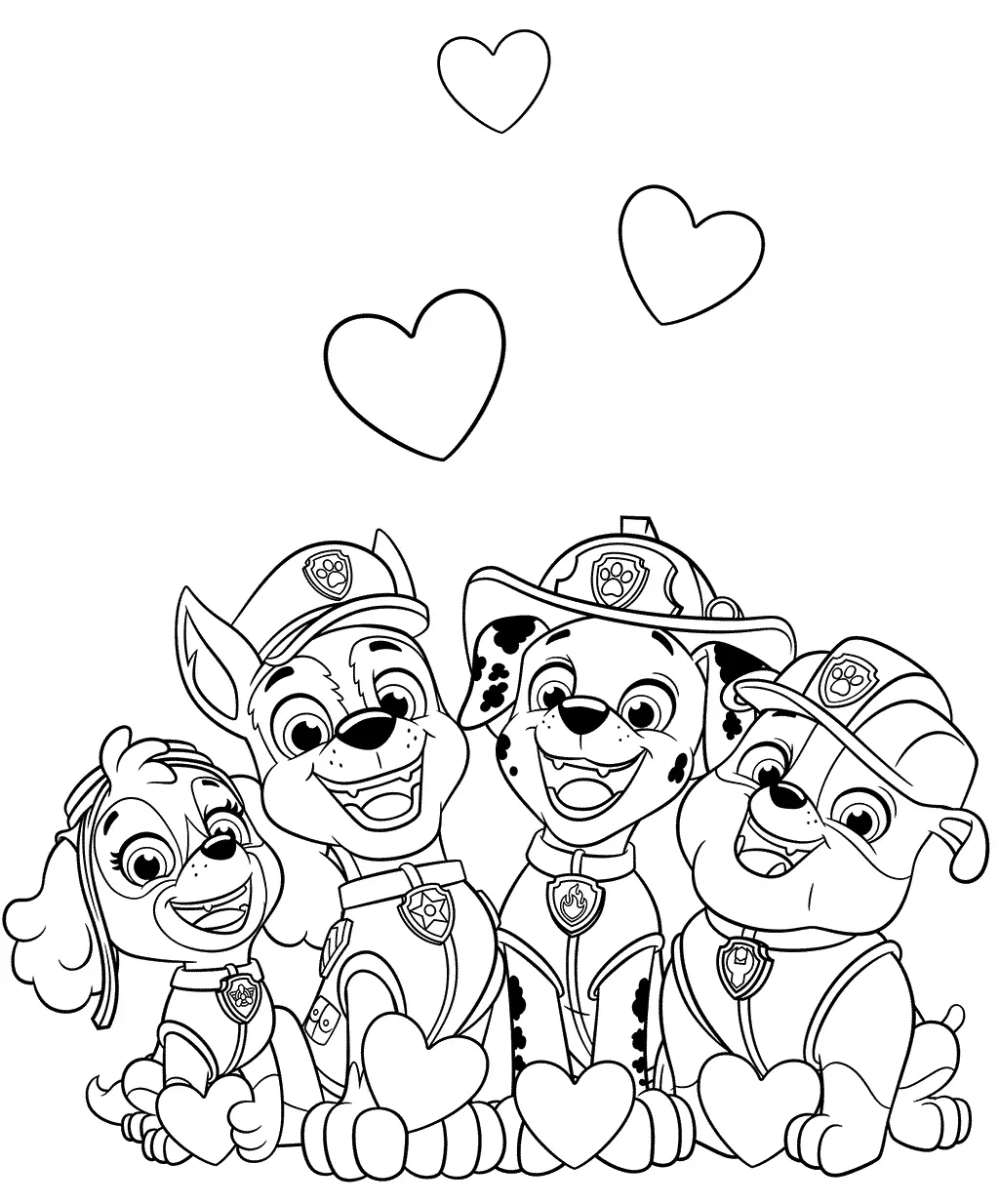 Coloriage Pat Patrouille Saint Valentin Avec Des Cœurs - Pat patrouille à imprimer