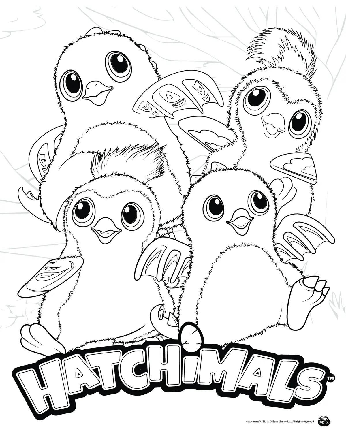 Dibujo de Penguala y Draggle en una fiesta de baile Hatchimals para colorear