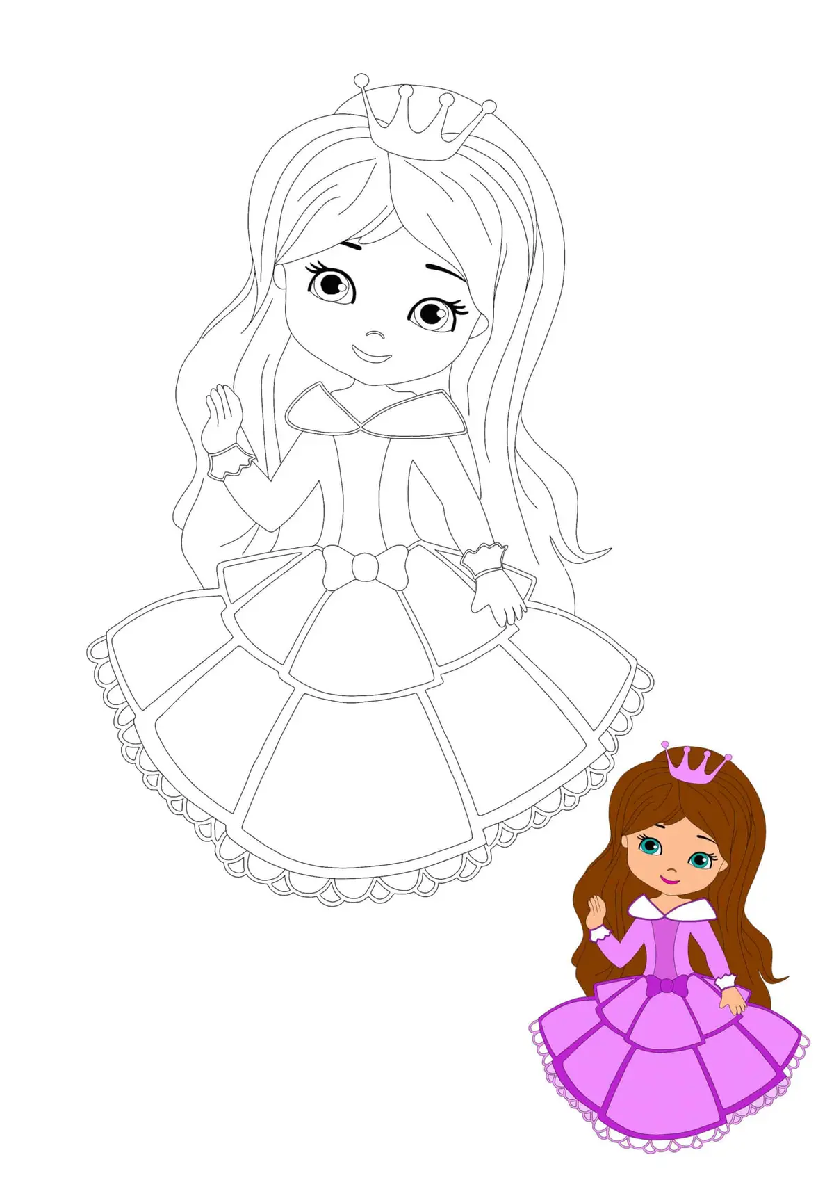 Coloriage Petit Fille Princesse - Princesse à imprimer