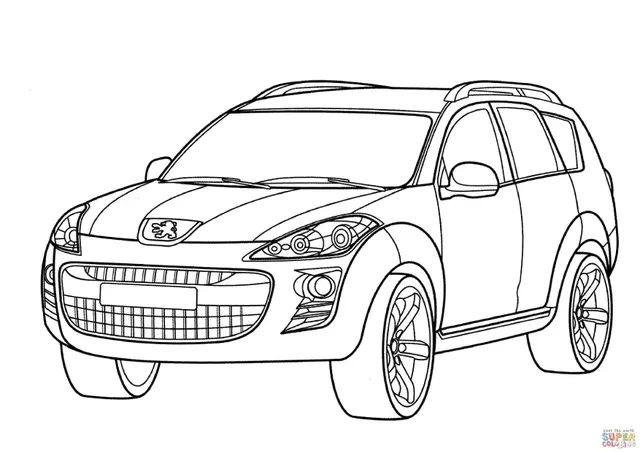 Coloriage Peugeot 4007 SUV robuste en action - Voiture à imprimer
