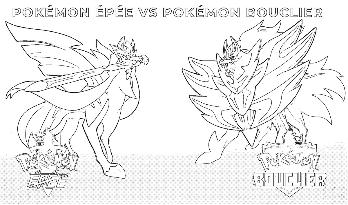 Pokémon Sword vs. Pokémon Shield coloring page to print