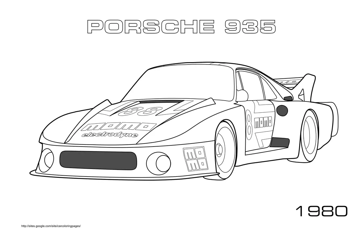 1980 White Porsche 935 Race Car coloring page to print