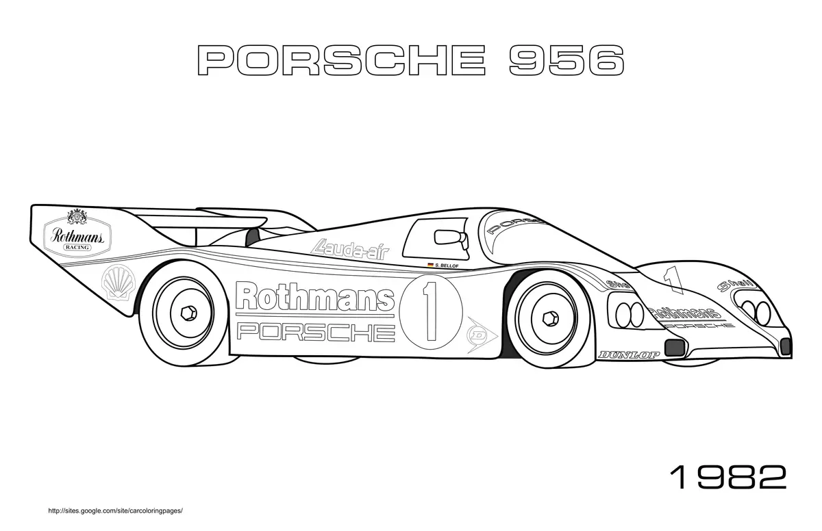 Coloriage Porsche 956 blanche en compétition - Voiture à imprimer