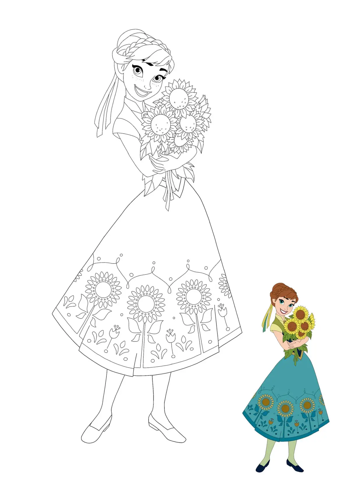 Coloriage Princesse Anna With Sunflowers - Princesse à imprimer