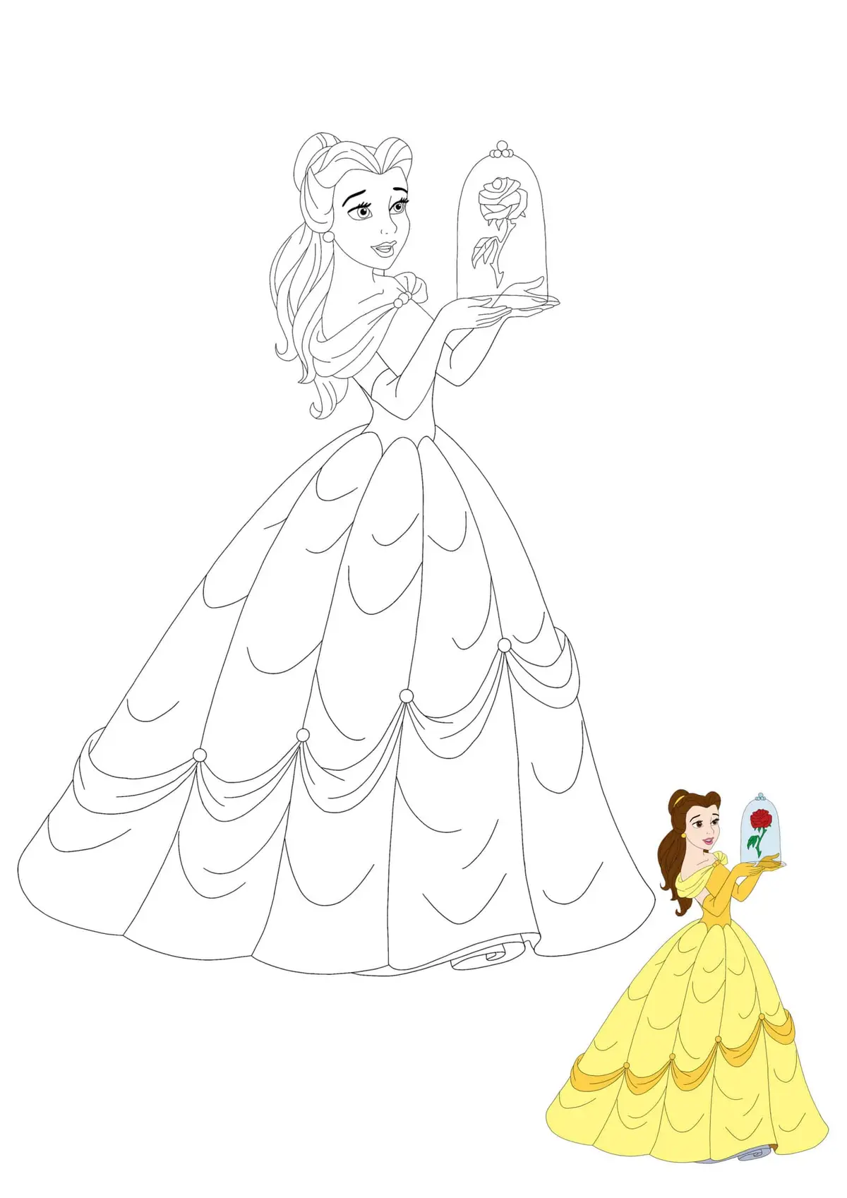 Coloriage Princesse Belle With Rose - Princesse à imprimer