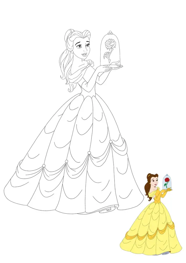 Coloriage Princesse Belle With Rose - Princesse à imprimer