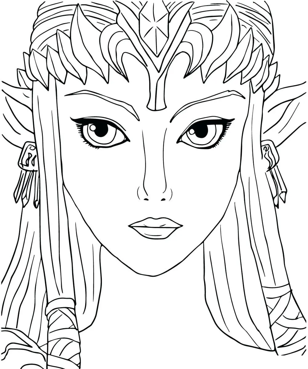 Coloriage Princesse Zelda en robe royale - Zelda à imprimer