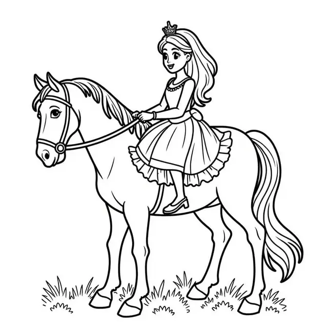 Ausmalbild Prinzessin zu Pferd in ihrem Königreich zum Ausdrucken