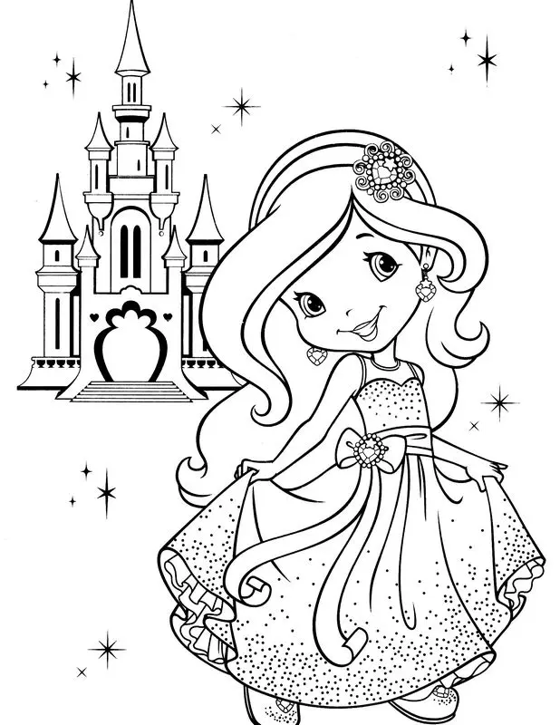 Coloriage Princesse Charlotte Devant Son Château - Château de princesse à imprimer