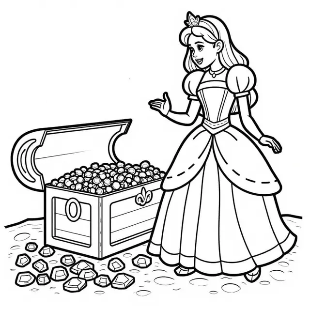 Ausmalbild Prinzessin entdeckt einen versteckten Schatz zum Ausdrucken