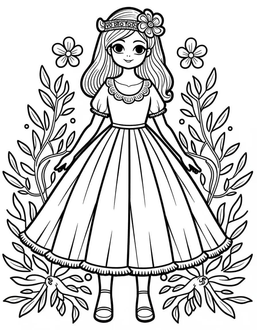 Coloriage Princesse Enchantée Dans La Nature - Princesse à imprimer