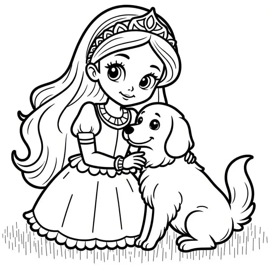 Coloriage Princesse Et Son Compagnon Fidele - Princesse à imprimer