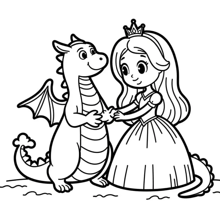 Coloriage Princesse Et Son Dragon Fidele - Princesse à imprimer