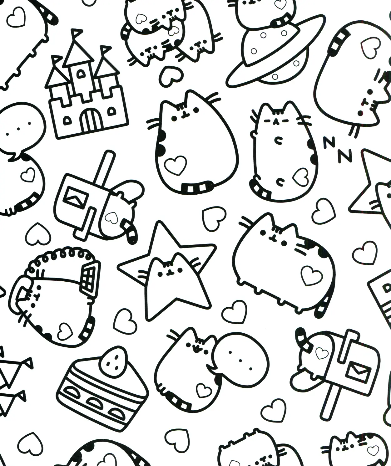 Coloriage Pusheen Adulte Étoiles - Pusheen à imprimer