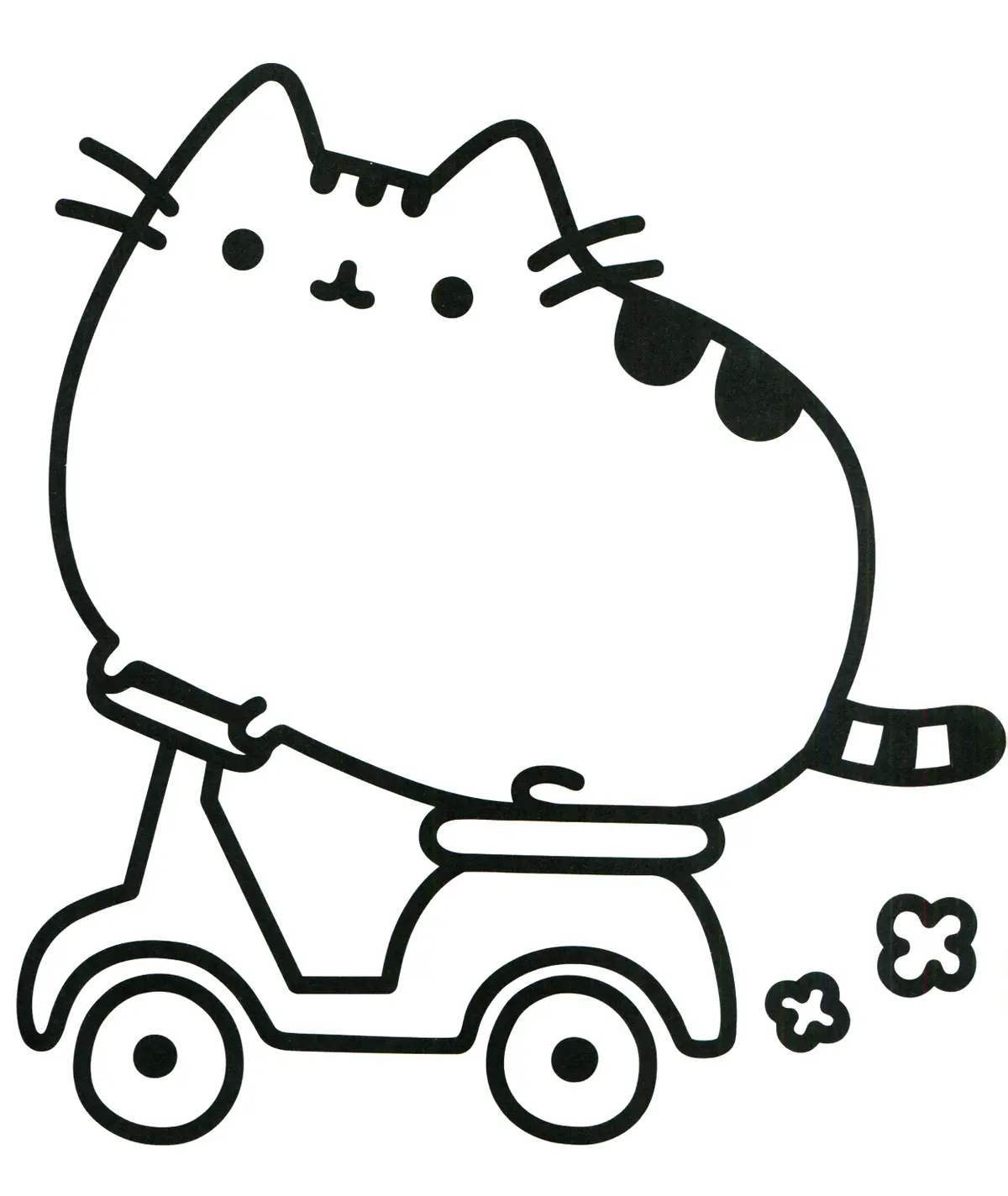 Ausmalbild Pusheen auf dem Roller zum Ausdrucken