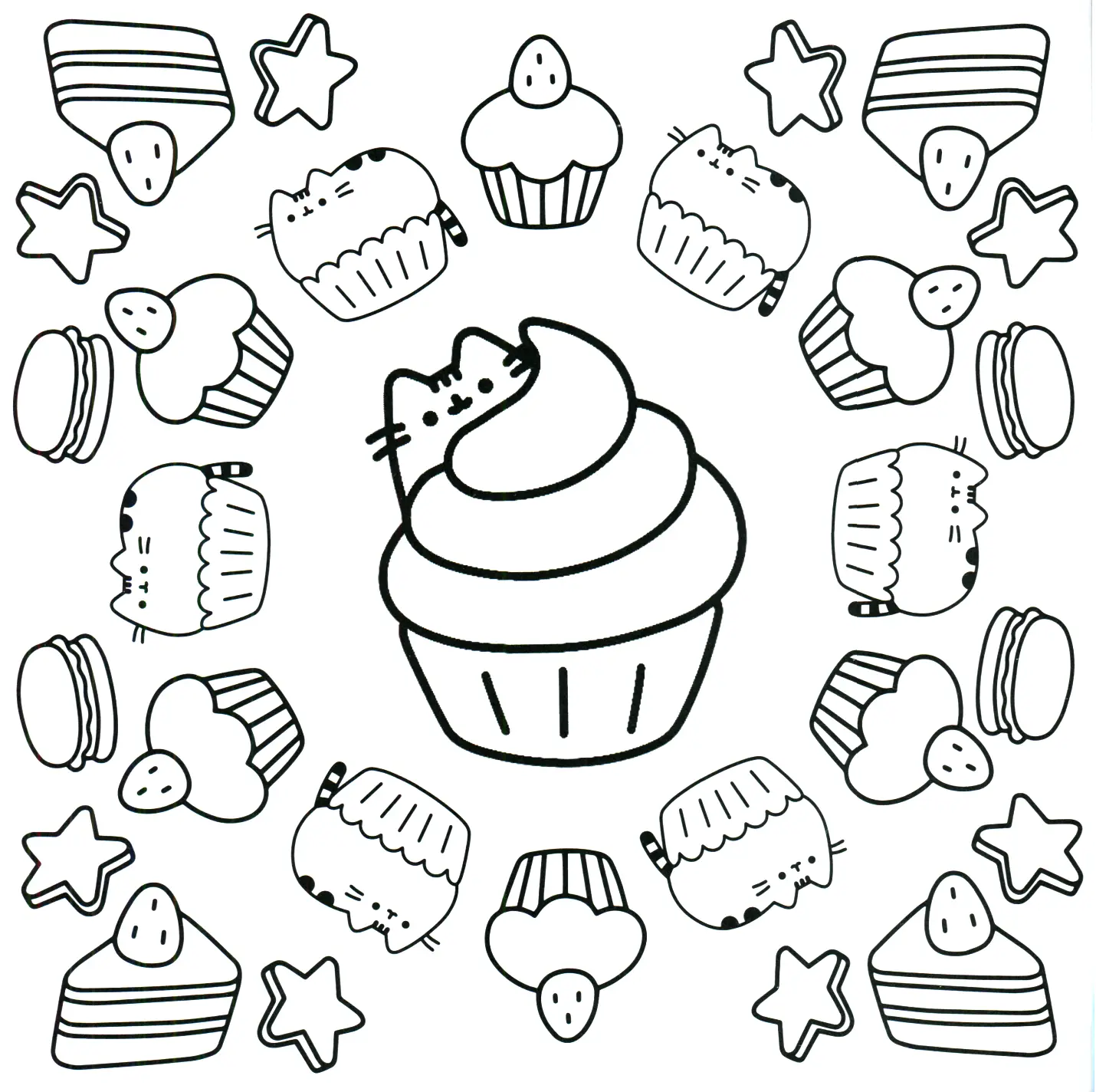 Coloriage Pusheen Cupcake Patisserie - Pusheen à imprimer