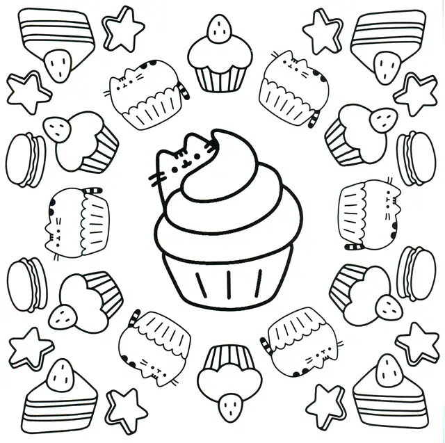 Pusheen Cupcake Bakery coloring page to print