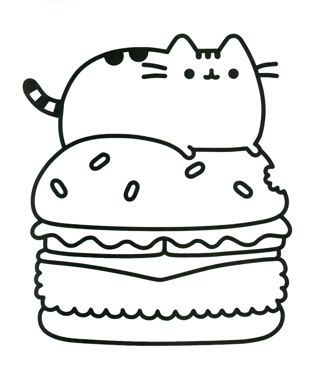 Coloriage Pusheen Hamburger Food - Pusheen à imprimer