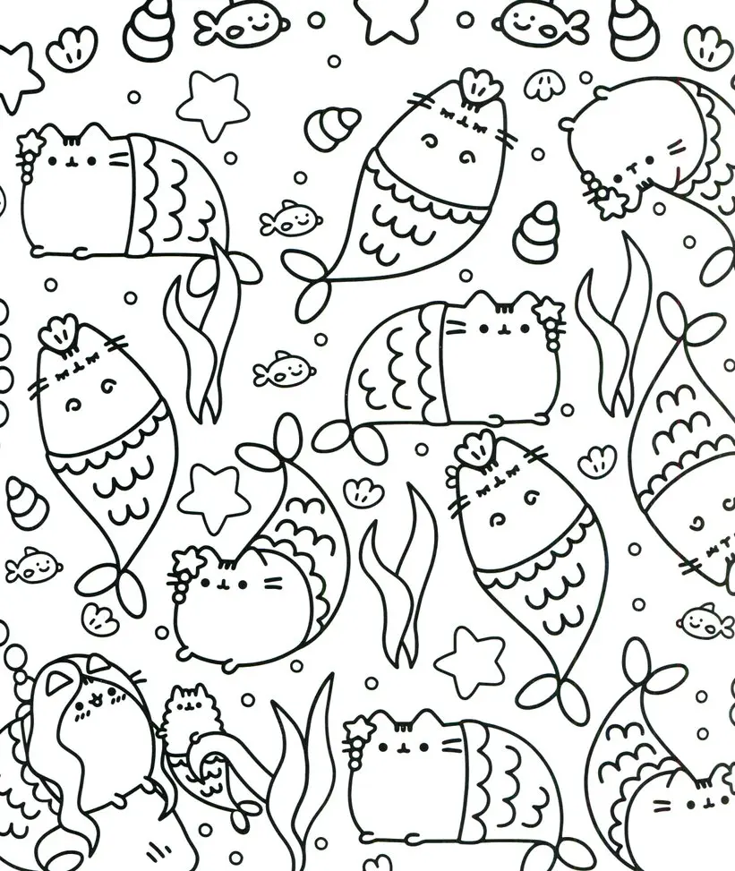 Coloriage Pusheen Mermaid Pattern Adult Fun - Pusheen à imprimer