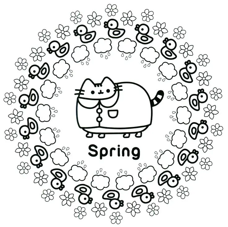 Coloriage Pusheen Spring - Pusheen à imprimer