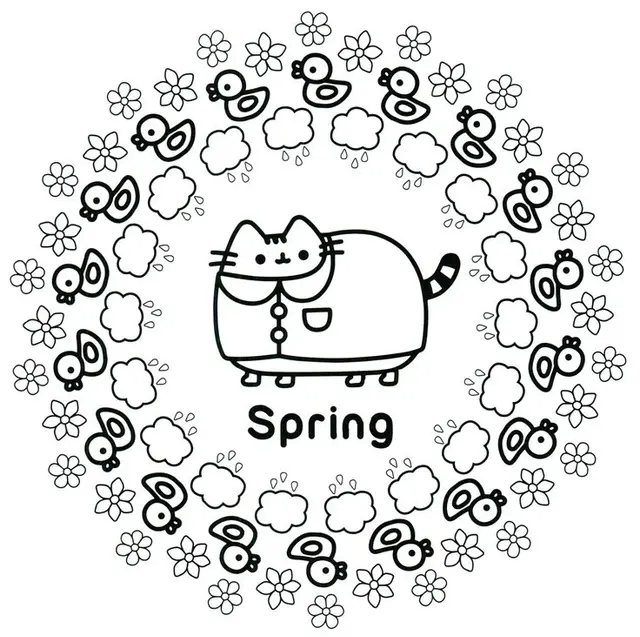 Pusheen Spring coloring page to print